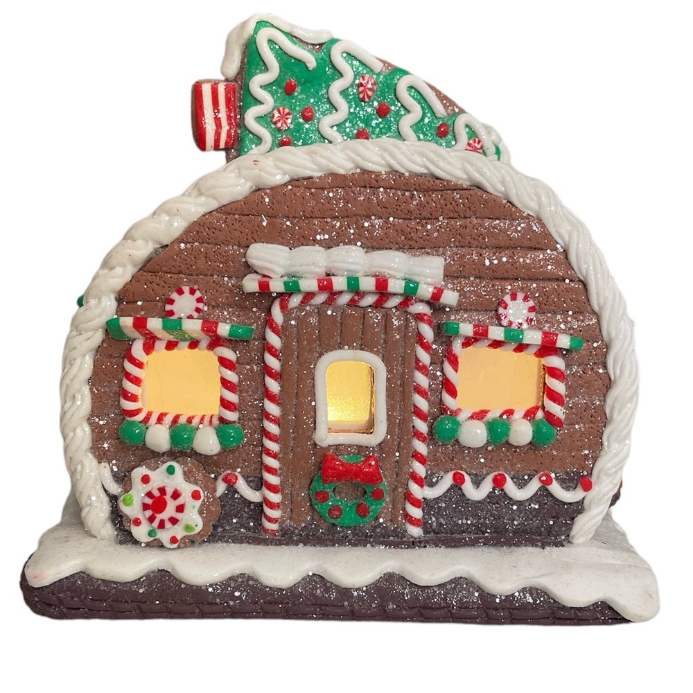 6” Light up glitter gingerbread holiday Christmas village house AA battery